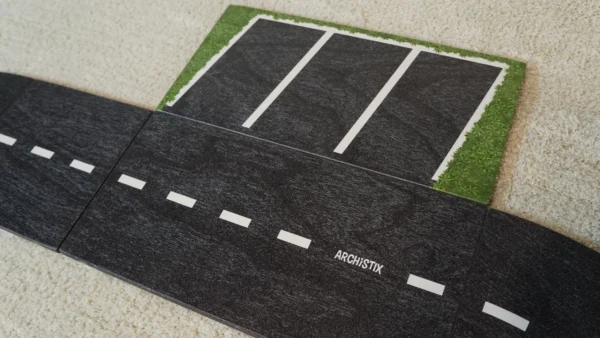 Printed wood toy car track with parking places