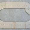 Top view image of natural plywood toy road for model cars